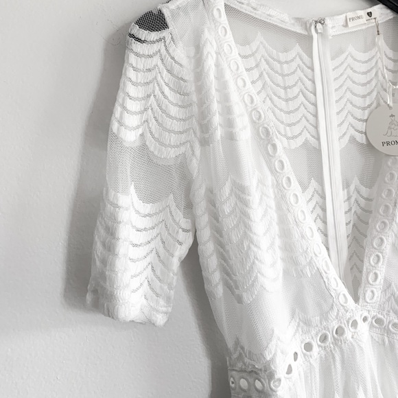 White Lace Overlay Maxi Dress Large New - Picture 7 of 10